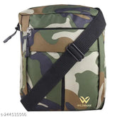 Multi-color military style sling bag, polyester, three compartments, printed net design, free size from India
